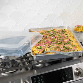 Nordic Ware Naturals Big Batch Pan, oven-ready versatility for roasting meats and vegetables.