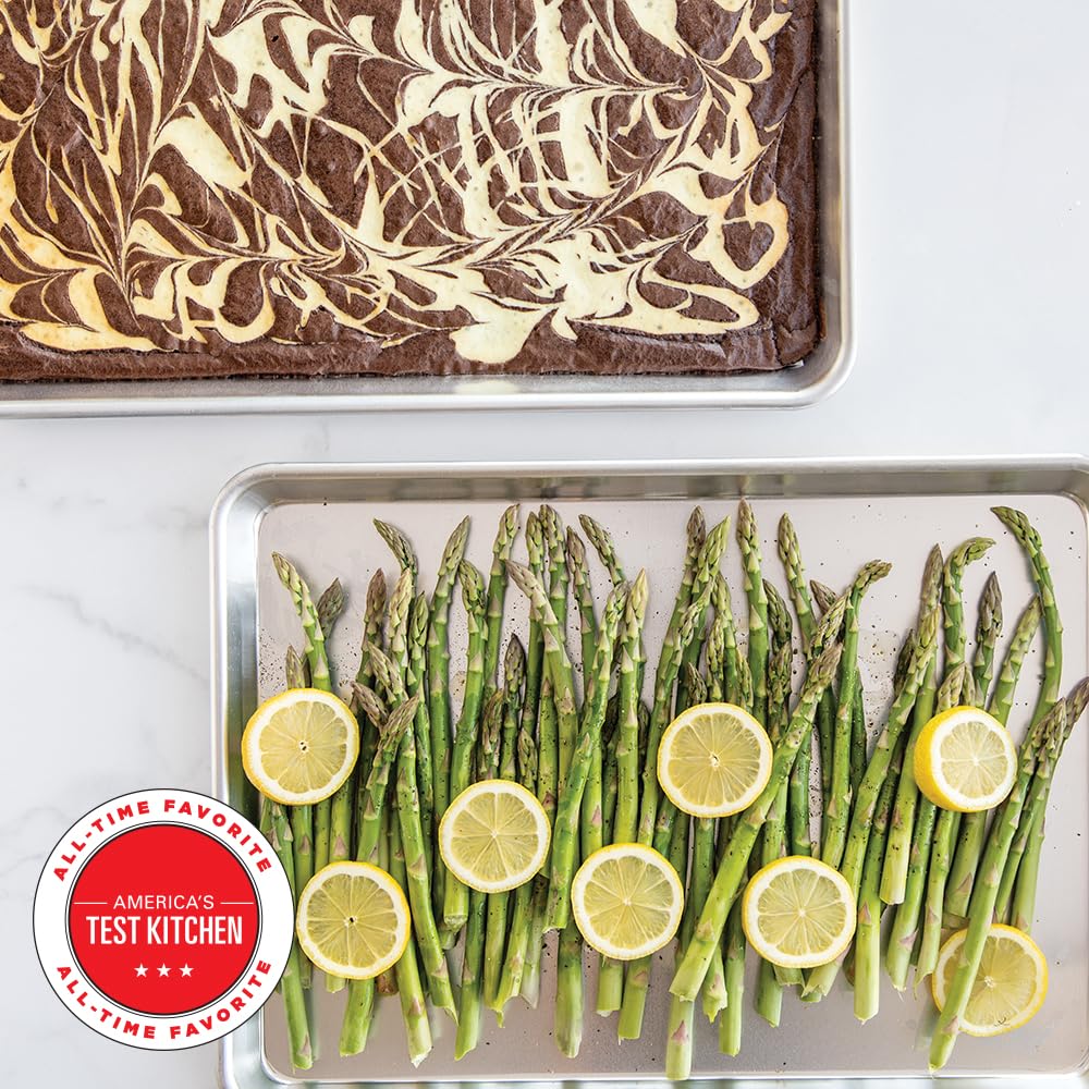 Nordic Ware Naturals half sheet pan interior highlights smooth cooking surface for consistent browning
