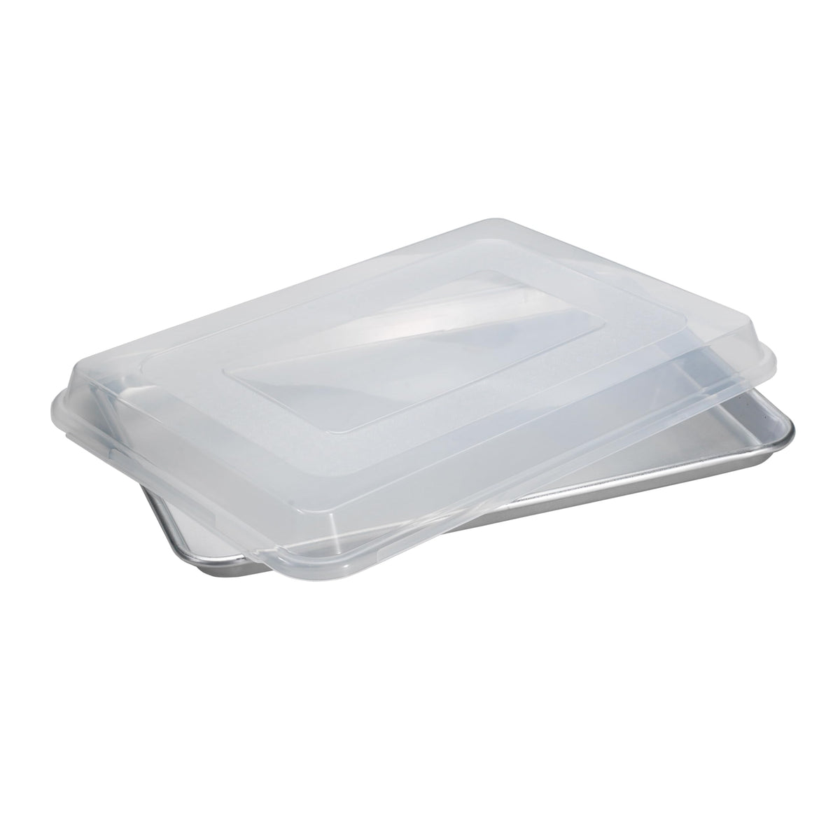 Nordic Ware Naturals Half Sheet with Lid, lid-on view for secure transport of baked goods