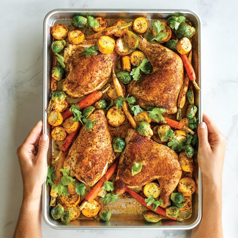 Nordic Ware Naturals Half Sheet with Lid, parchment paper compatibility shown for easy prep