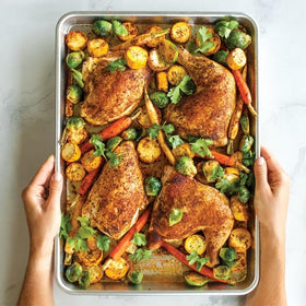 Nordic Ware Naturals Half Sheet with Lid, parchment paper compatibility shown for easy prep