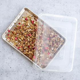 Nordic Ware Naturals Half Sheet with Lid, galvanized rim visible preventing warping during use