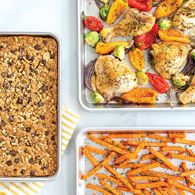 Nordic Ware Naturals quarter sheet pan ideal for sheet dinners and cookies.