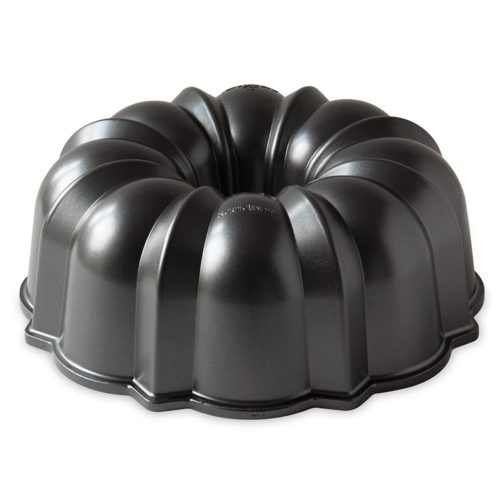 Nordic Ware Original Bundt graphite detail shot highlighting crisp cake detail.
