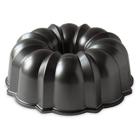 Nordic Ware Original Bundt graphite detail shot highlighting crisp cake detail.