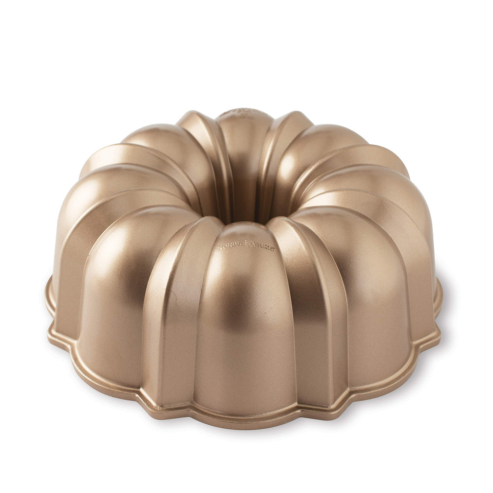 Nordic Ware Original Bundt 12cup Toffee front view highlighting durable cast aluminum for crisp cake detail