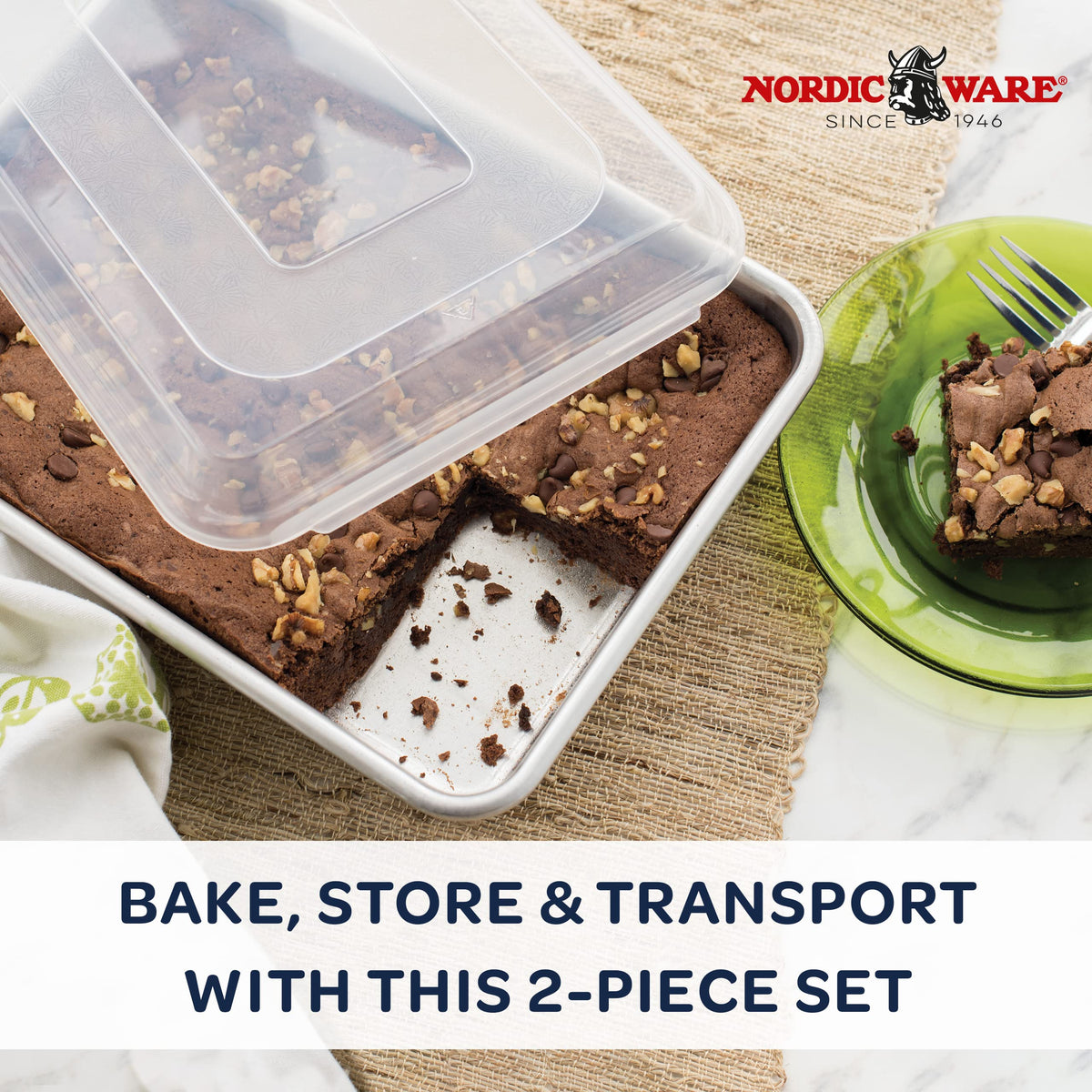 Nordic Ware exterior view highlights rectangle pan dimensions for precise baking.