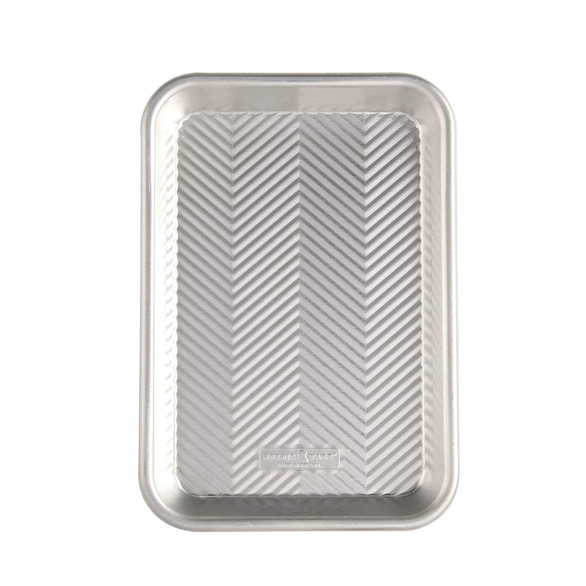Nordic Ware Prism eighth sheet front view showing even browning with natural aluminum
