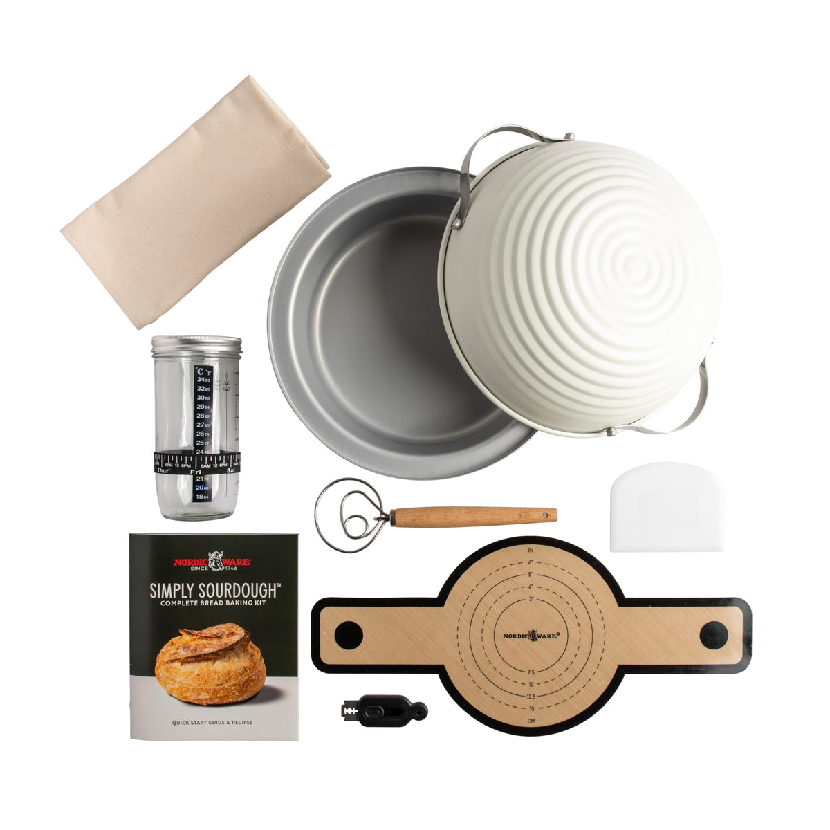 Nordic Ware Simply Sourdough cotton proofing towel used for resting and covering dough.