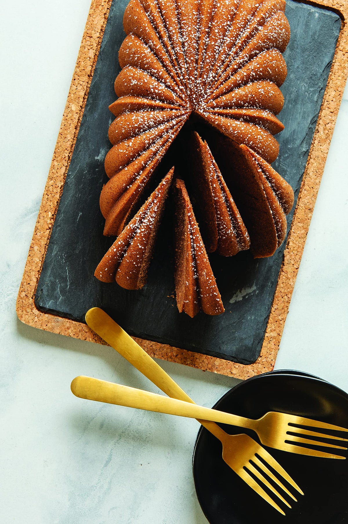 Nordic Ware swirl heritage Bundt design adds sculptural elegance to desserts.