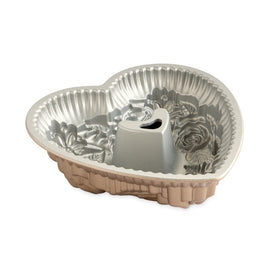 Nordic Ware Wildflower Heart Bundt Pan measures 9.4 x 9.3 x 2.6 inches for six-cup capacity