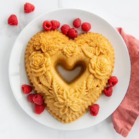 Nordic Ware Wildflower Heart Bundt Pan nonstick silicone coating enables easy release and cleanup