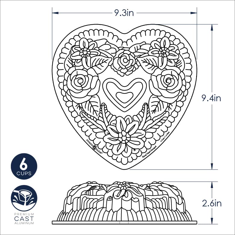 Nordic Ware Wildflower Heart Bundt Pan oven safe up to 400°F for versatile baking