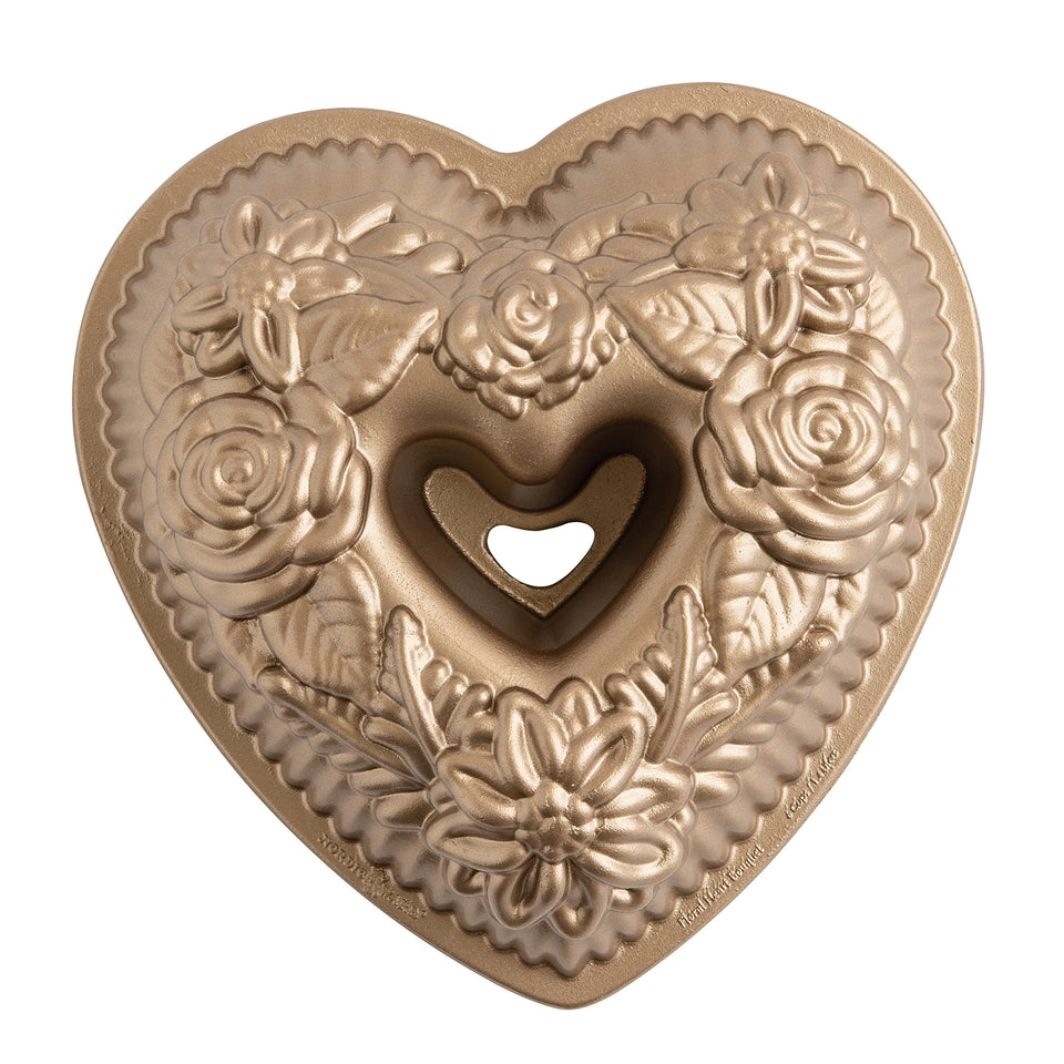 Nordic Ware Wildflower Heart Bundt Pan overview highlighting its elegant shape for special occasions