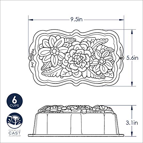 Nordic Ware Wildflower Loaf Pan oven safe up to 400°F for versatile baking.