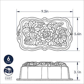 Nordic Ware Wildflower Loaf Pan oven safe up to 400°F for versatile baking.