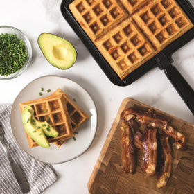 Nordic Ware 15040 four-waffle batch ready for toppings and serving