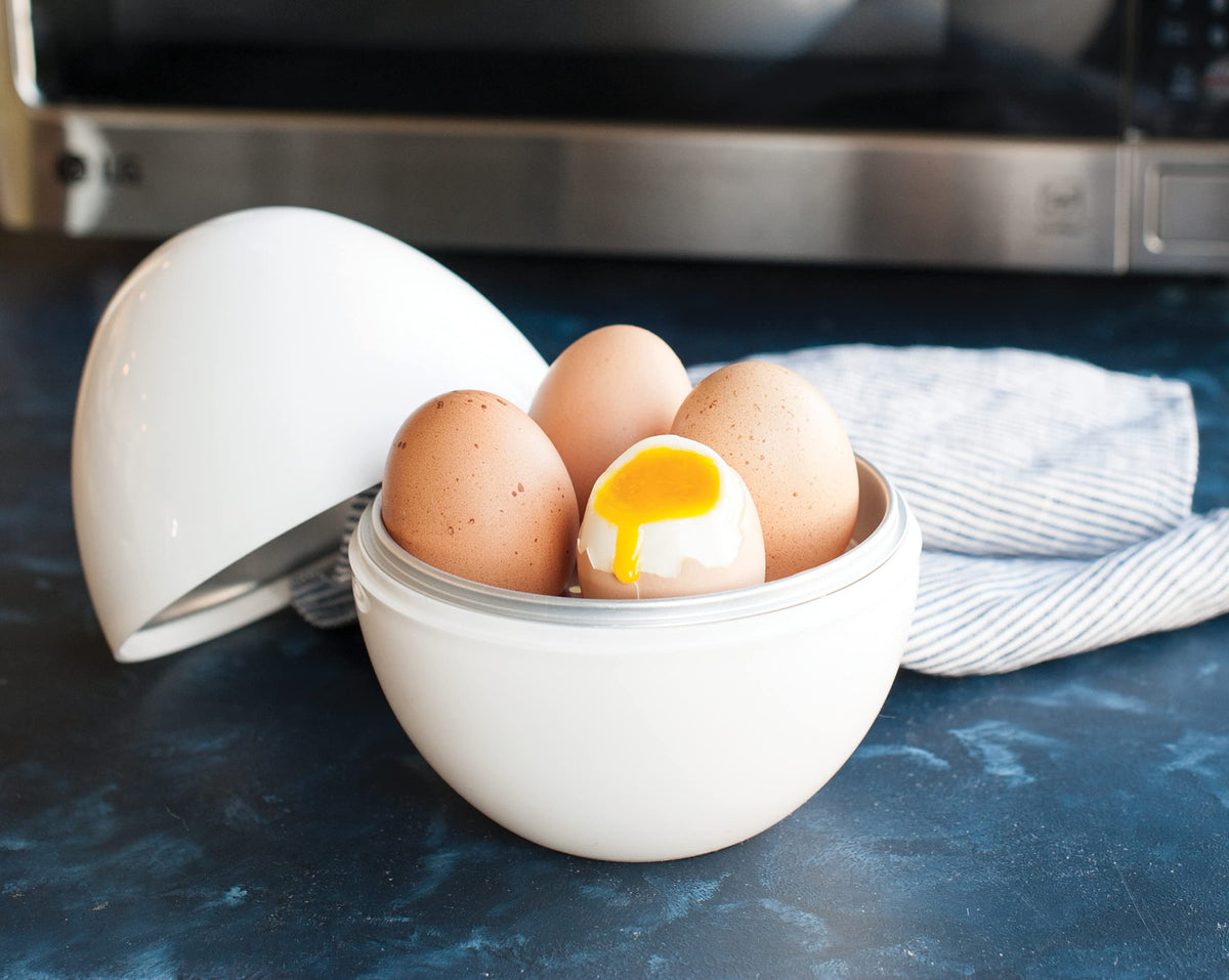 Nordic Ware microwave egg boiler water-fill area ready for 1.5 cups water