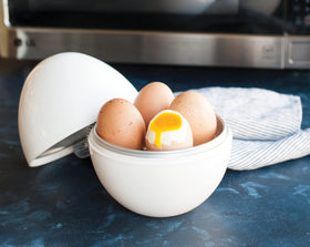 Nordic Ware microwave egg boiler water-fill area ready for 1.5 cups water