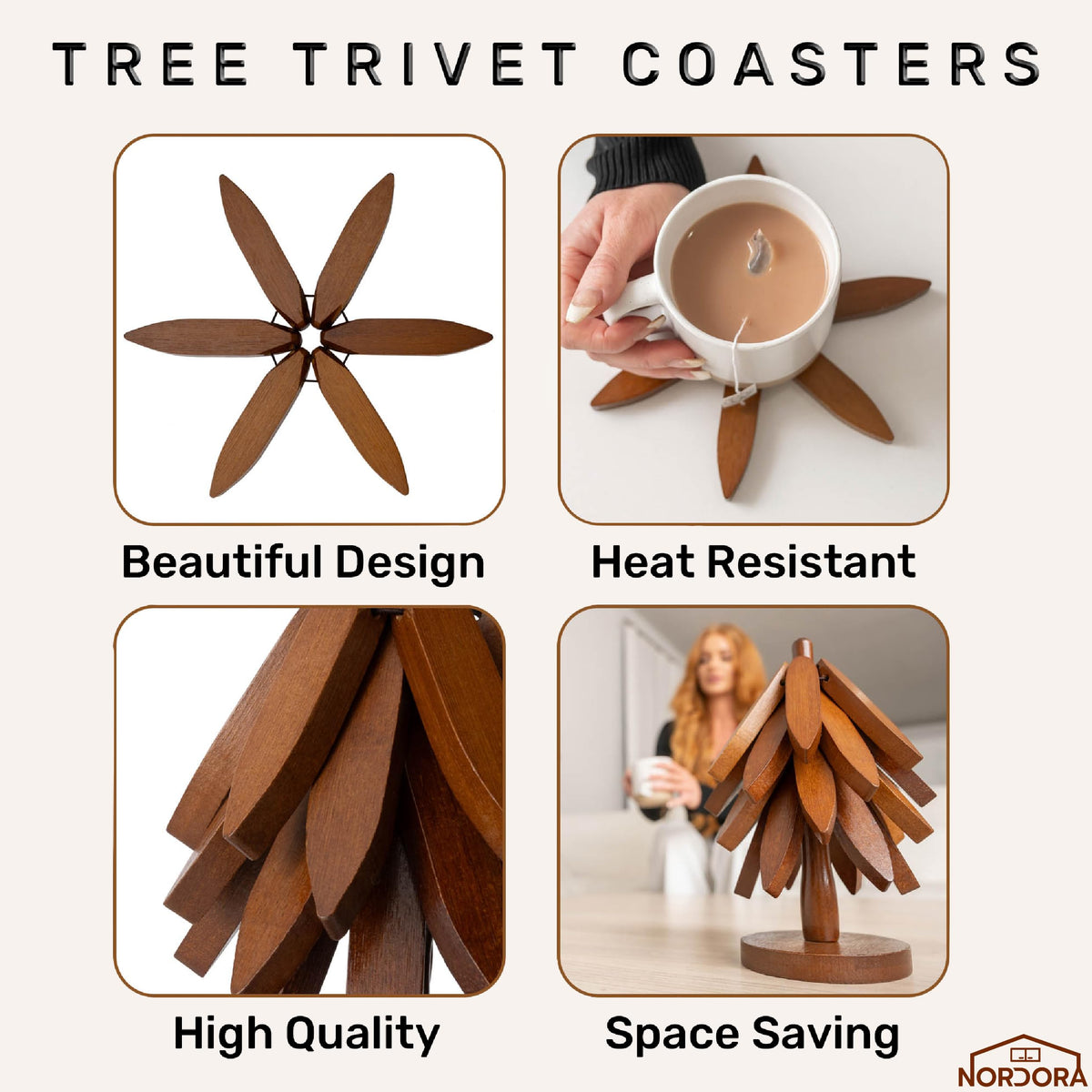 Nordora light pink tree trivet foldable setup for style
