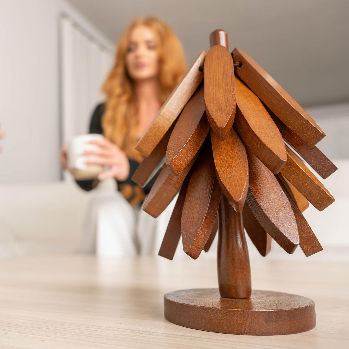 Nordora walnut trivet handcrafted detail close-up