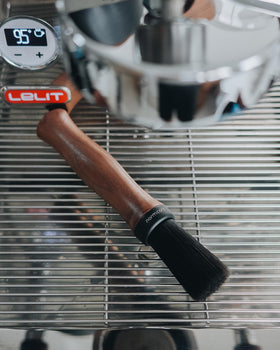 Normcore Barista Brush with oak handle for natural feel while cleaning.