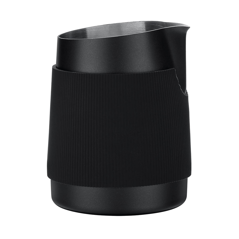Normcore handleless milk frothing jug enables precise pours for latte art.