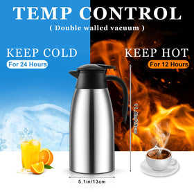 Norme 68oz thermal carafe shows vacuum insulation for hot or cold.