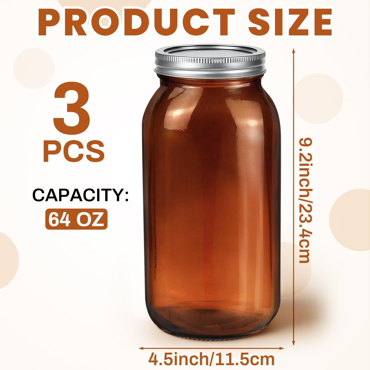 Norme amber mason jar with airtight lid for long-term food preservation.