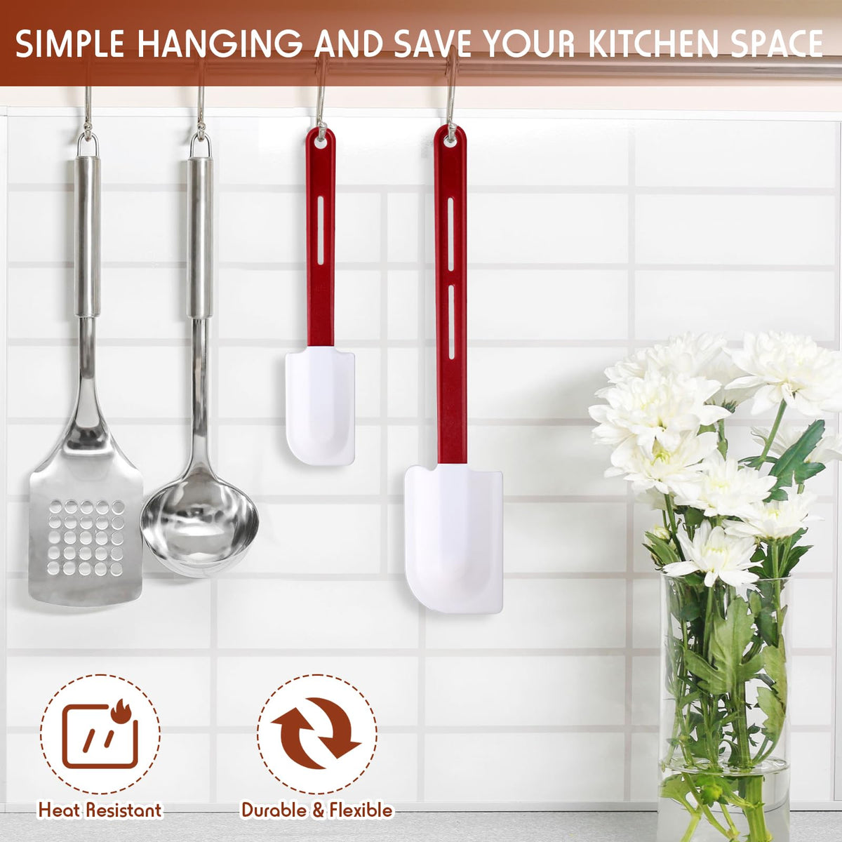 Norme fourteen-inch silicone spatula batter-mixing aids large-batch stirring with ease.