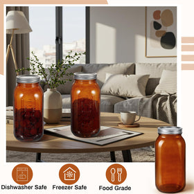 Norme half-gallon mason jar on kitchen shelf as decor.