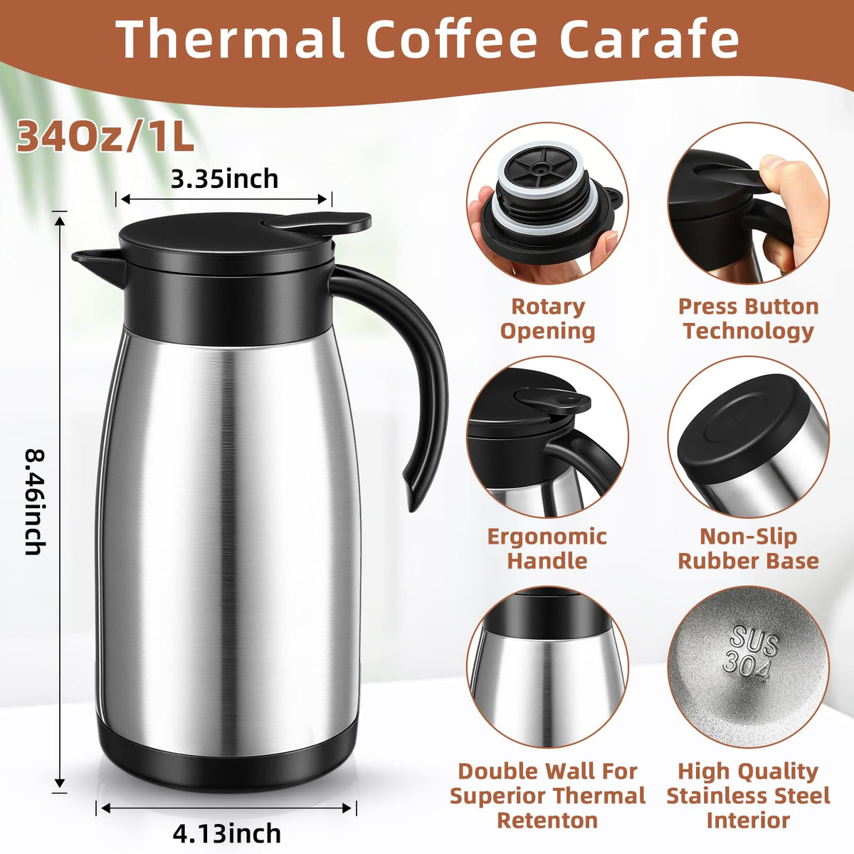 Norme insulated thermal carafe preserves hot or cold drinks for gatherings and offices