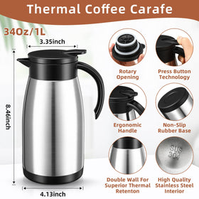 Norme insulated thermal carafe preserves hot or cold drinks for gatherings and offices