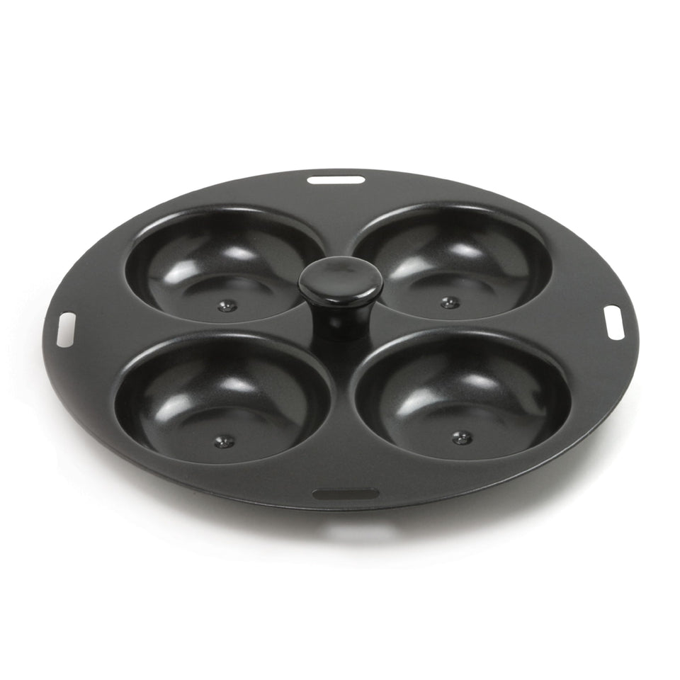 Norpro 992 four-egg poacher in pan for quick, easy, mess-free poaching.