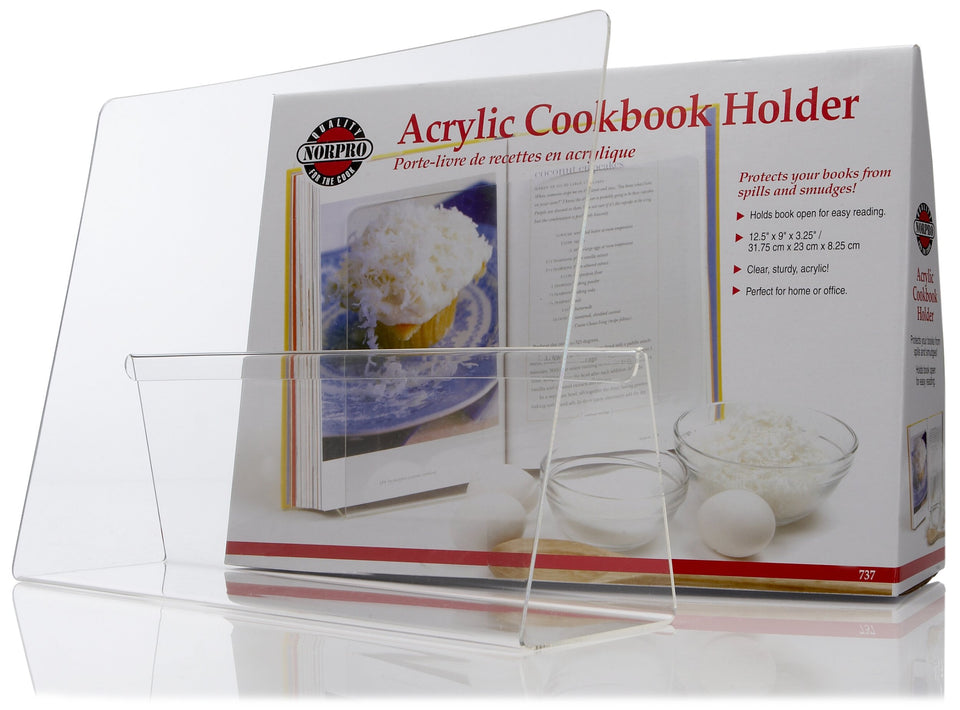 Norpro acrylic cookbook holder keeps recipes clean and visible while you cook