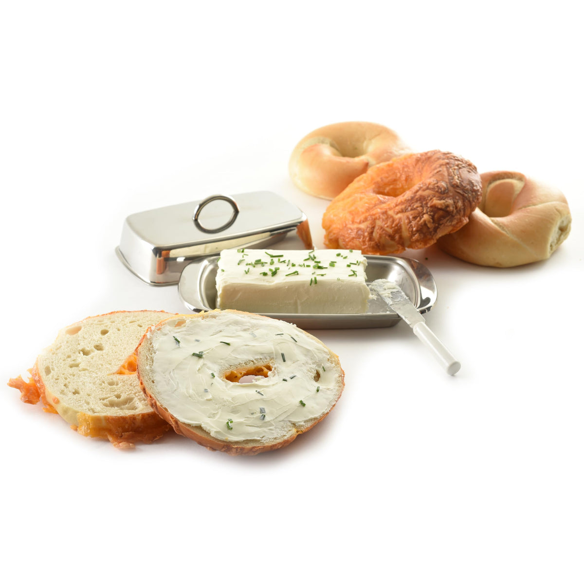 Norpro butter dish on a kitchen counter showing convenient two-stick capacity.