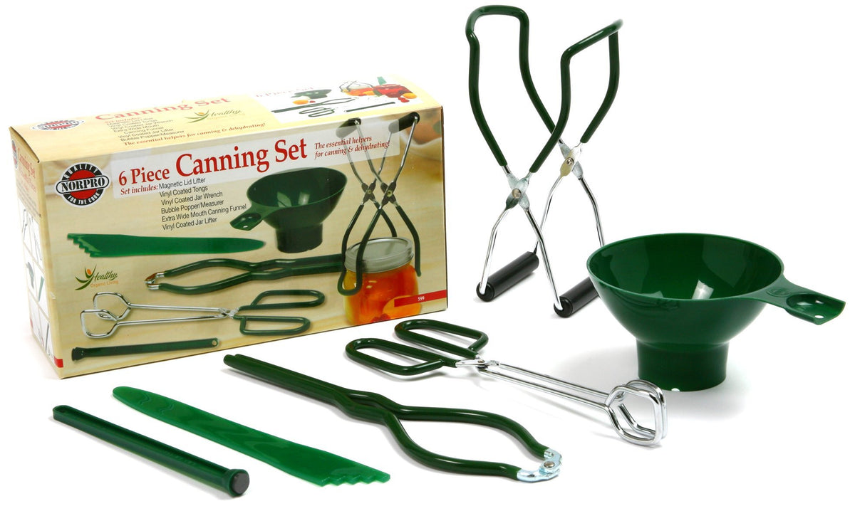Norpro canning essentials boxed set; six tools for easy home canning and dehydration.