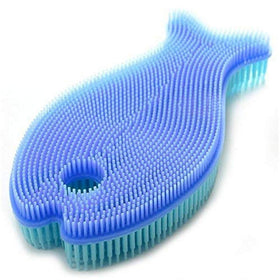 Norpro Fish Silicone Dish Brush, front view, double-sided design for fast, sanitary cleaning.