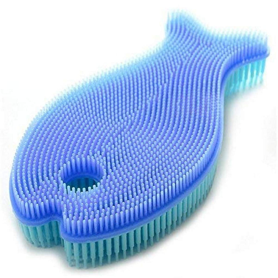 Norpro Fish Silicone Dish Brush, front view, double-sided design for fast, sanitary cleaning.