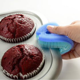Norpro Fish Silicone Dish Brush works with nonstick, glass, enamel.