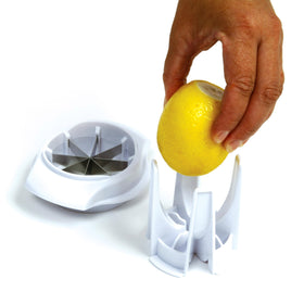 Norpro lemon-lime slicer stored in a drawer for neat kitchen storage.