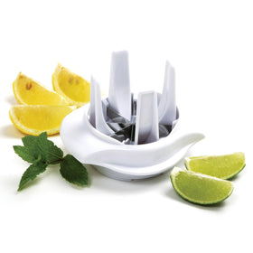 Norpro lemon-lime slicer slices lemons into eight even wedges.