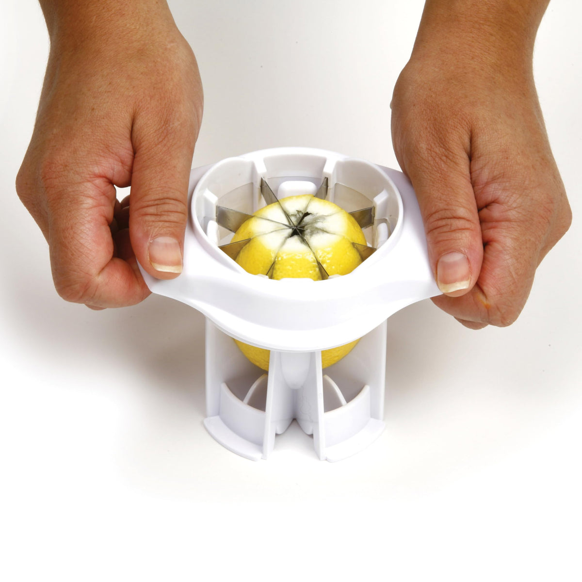 Norpro lemon-lime slicer showing garnish-ready wedges for drinks.