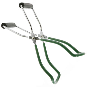 Norpro long tongs with green vinyl-coated handles for sanitary, safe jar handling.