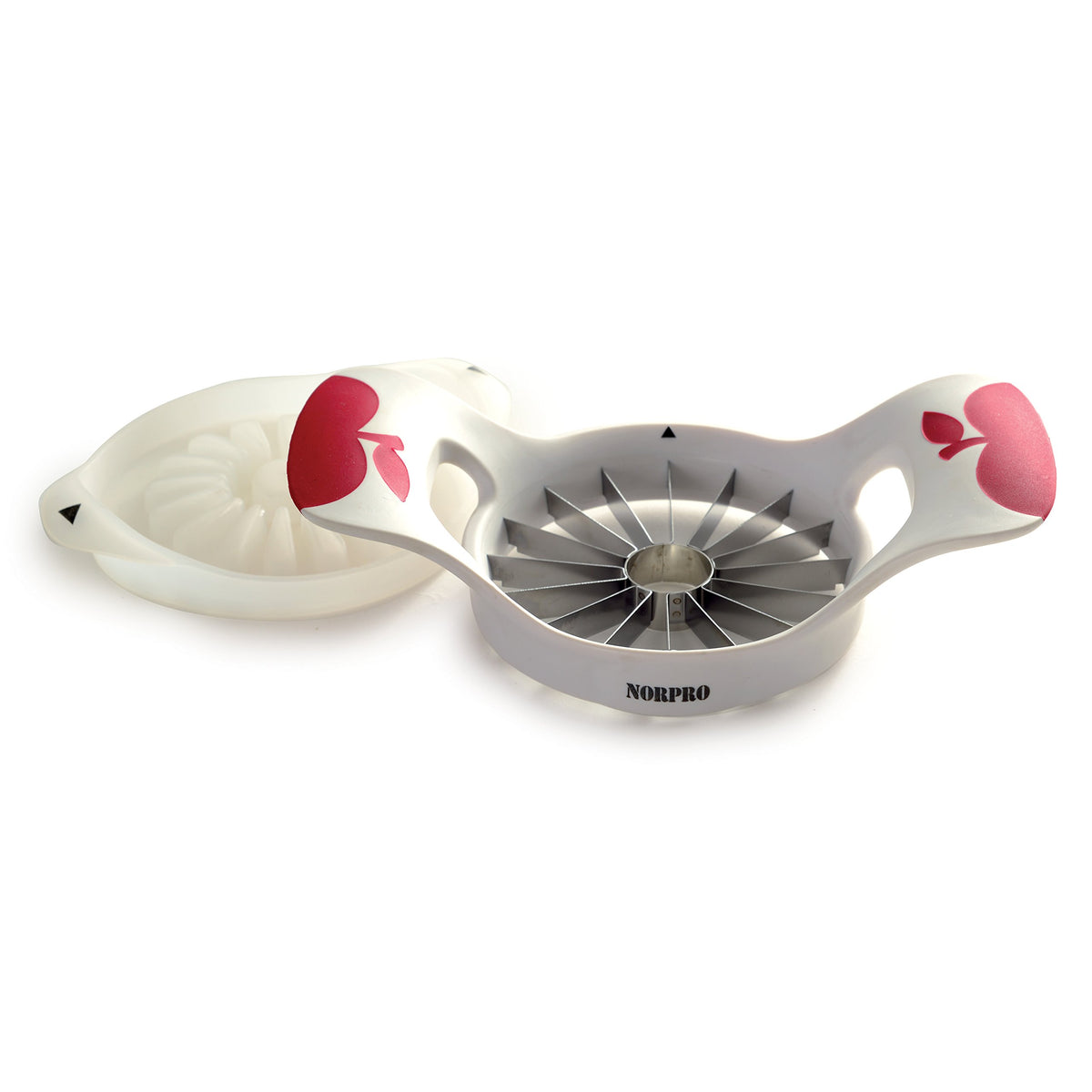 Norpro Grip-Ez Wedger push plate lifting fruit for easy release