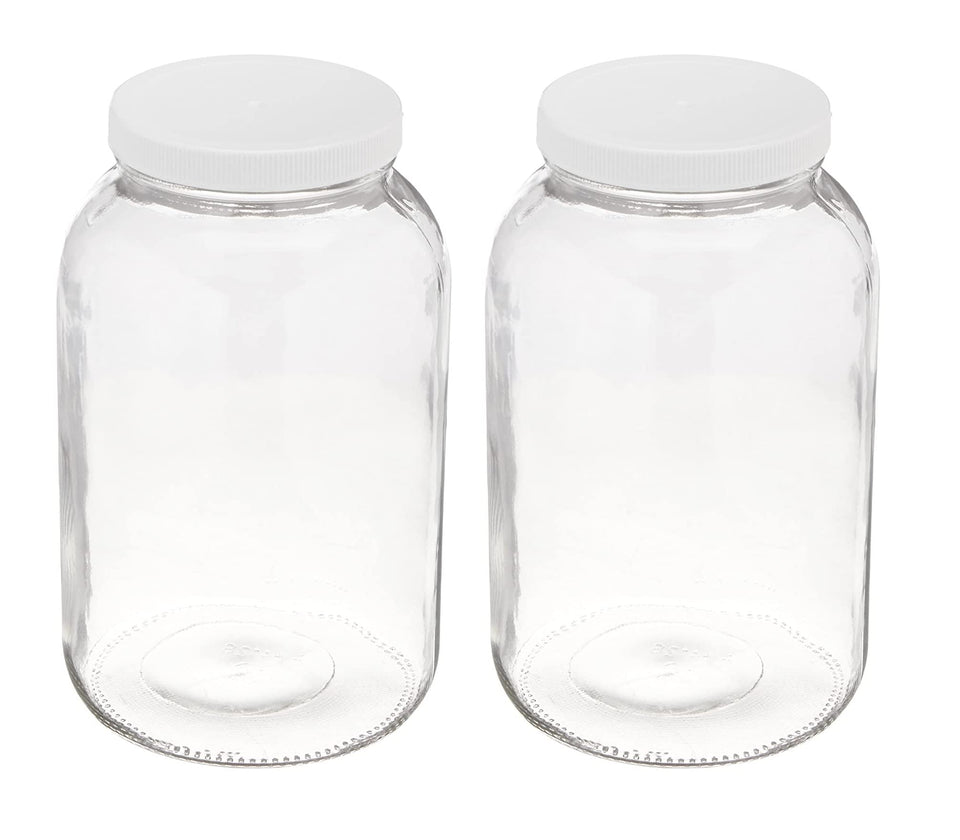North Mountain Supply 1-gallon glass jar with wide mouth and white lid for bulk storage and canning.