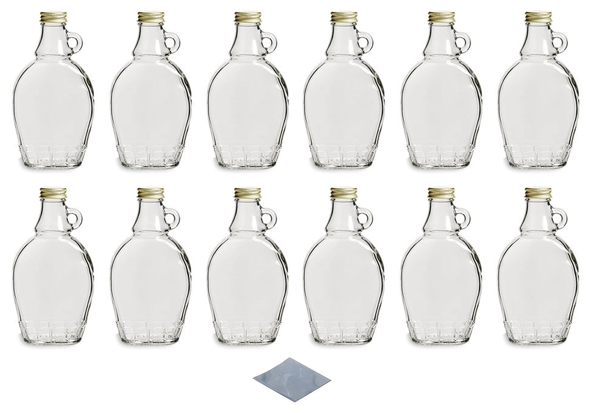 North Mountain Supply 8 oz glass maple syrup bottle with loop handle for premium on-table serving