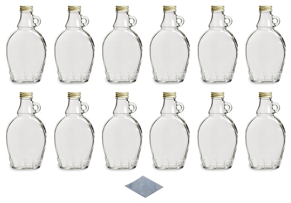 North Mountain Supply 8 oz glass maple syrup bottle with loop handle for premium on-table serving