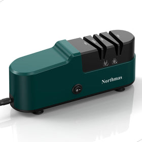 Northmas Knife Sharpener front view shows compact green housing for easy storage.