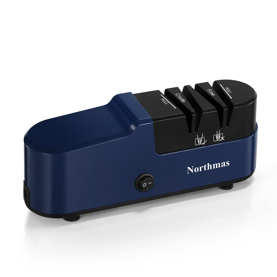 Northmas Knife Sharpener front view showcasing the two-stage sharpening.